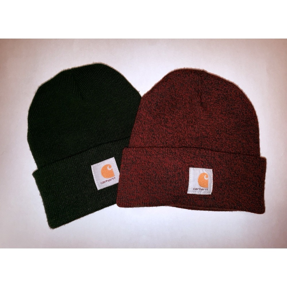 Carhartt A18 Watch Hat Beanie Lot Black & Red Heather Knit Winter Cap 2pc OSFM